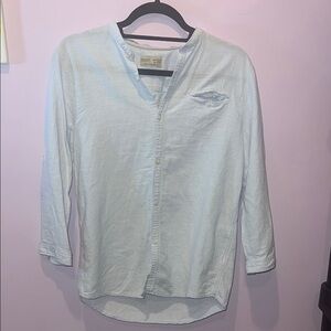 Zara Boys Light Blue‎ 100% Cotton Shirt button up w/rollable sleeves size 13/14